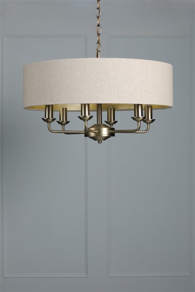 (image for) Laura Ashley Sorrento 6 Light Shadelier Matt Antique Brass With Natural Shade